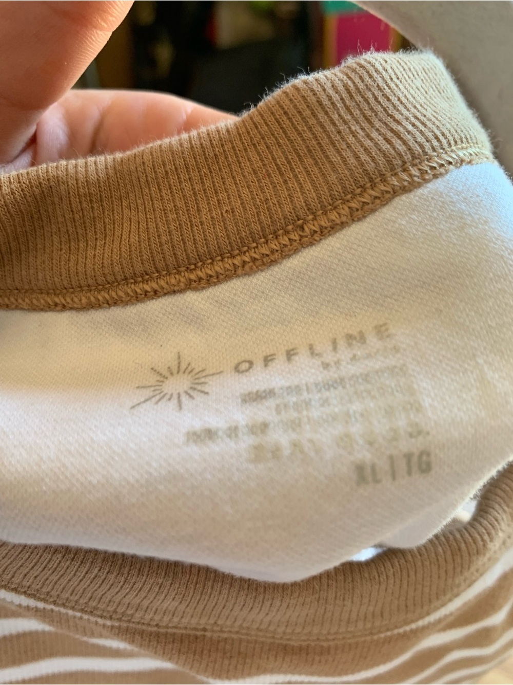 aerie Offline Tan & White Striped Crop Tank Top Shirt Women XL - Picture 3 of 3